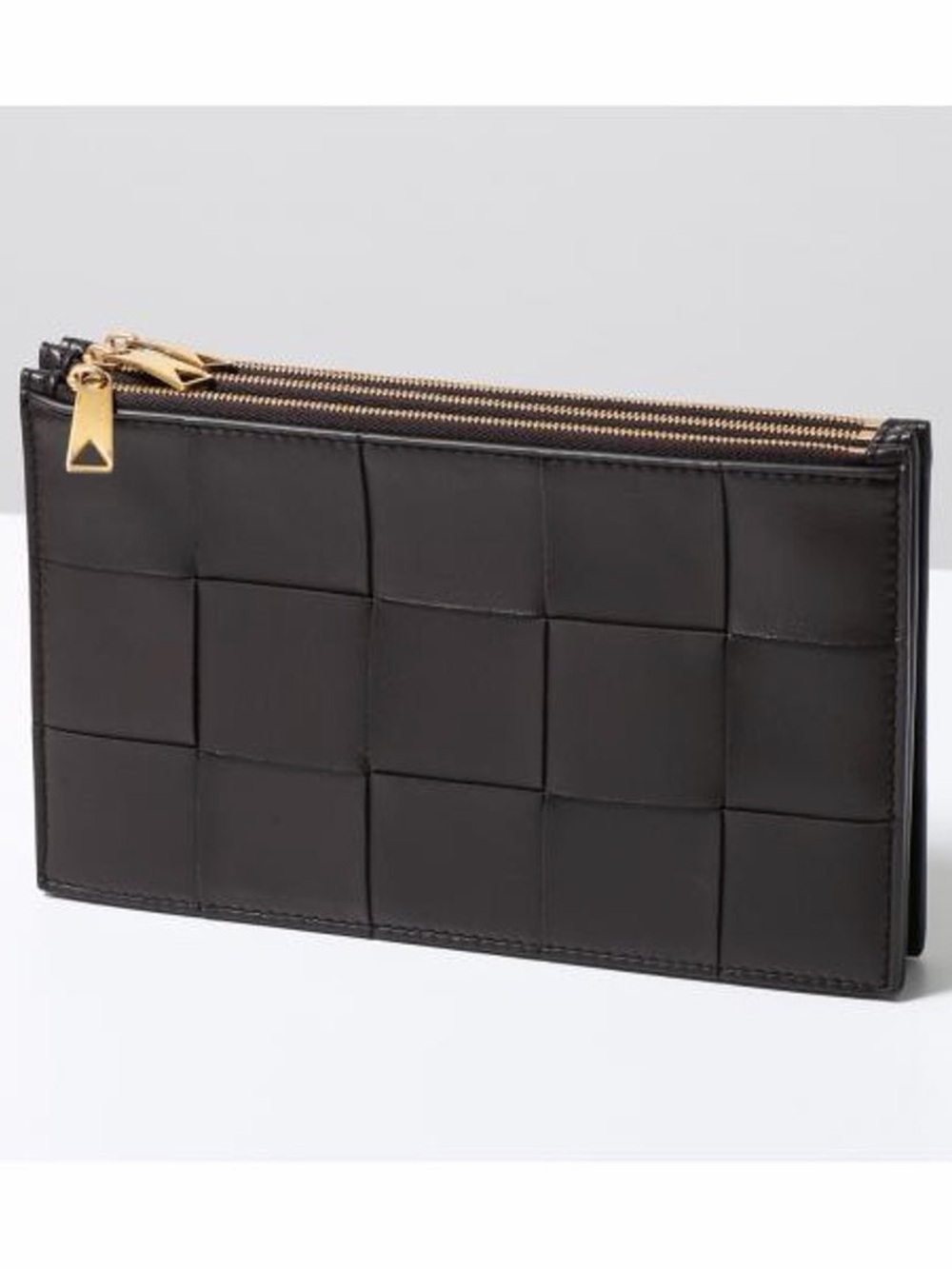 Bottega Veneta Black Intrecciato Woven Leather Triple Zip Clutch
